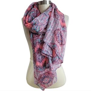 VICTORIA EMERSON Pink & Teal Medallion Scarf/Wrap | SZ 74"
